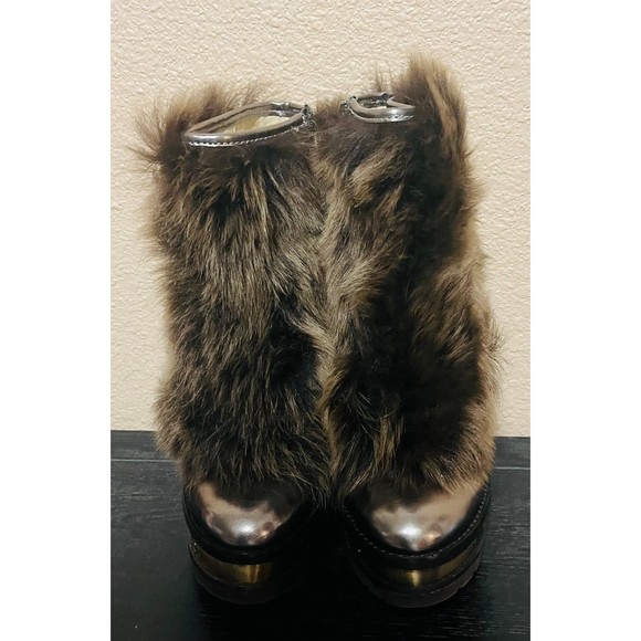 NEW- Rare Brian Atwood Taupe Faux Fur Platform Booties 8 - Picture 3 of 9